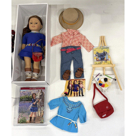 American Girl Saige 18" 2013 Doll COMPLETE w/ Book AND SEVERAL OUTFIT - Picture 6 of 14